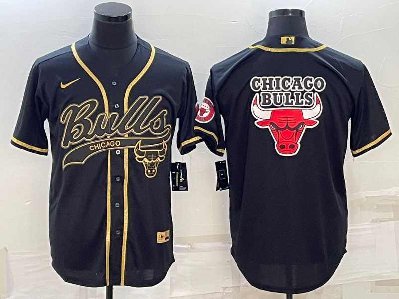 Men's Chicago Bulls Black Gold Team Big Logo With Patch Cool Base Stitched Baseball Jersey